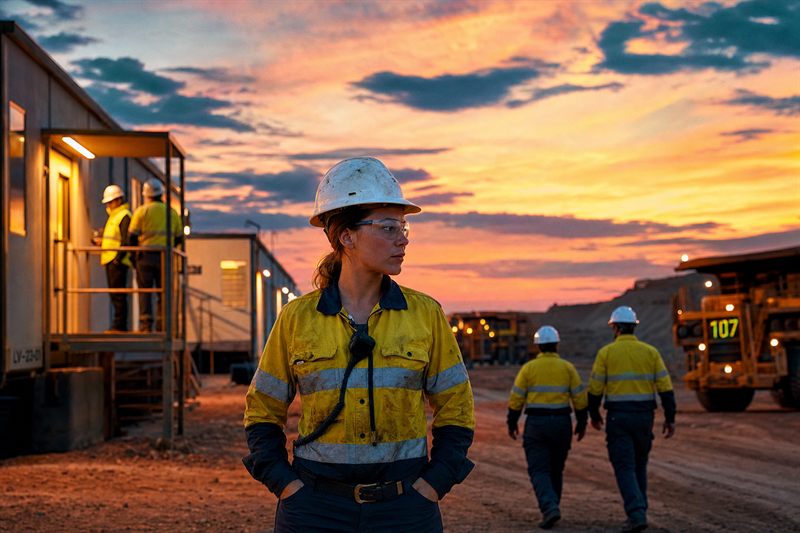 Workers at a mining and FIFO camp at dusk