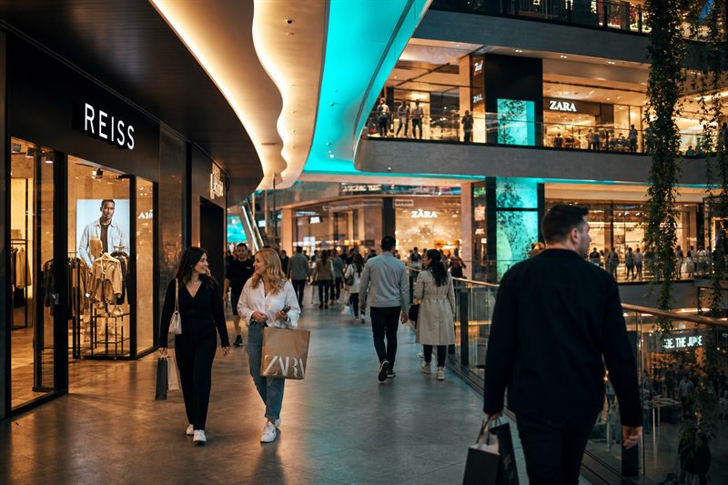 Shoppers in a modern shopping centre