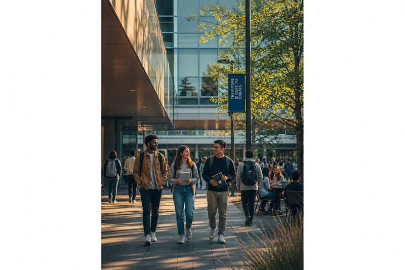 Students walking on a university campus